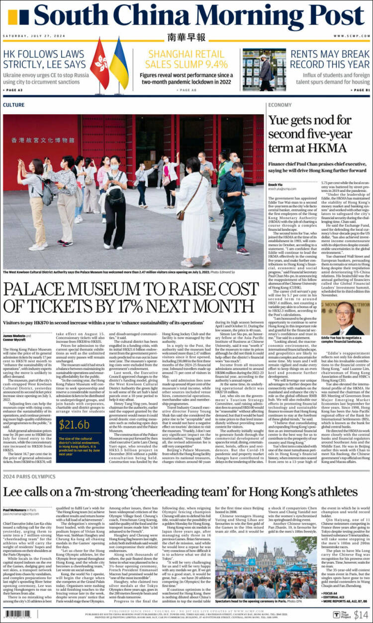 Portada de South China Morning Post (China)