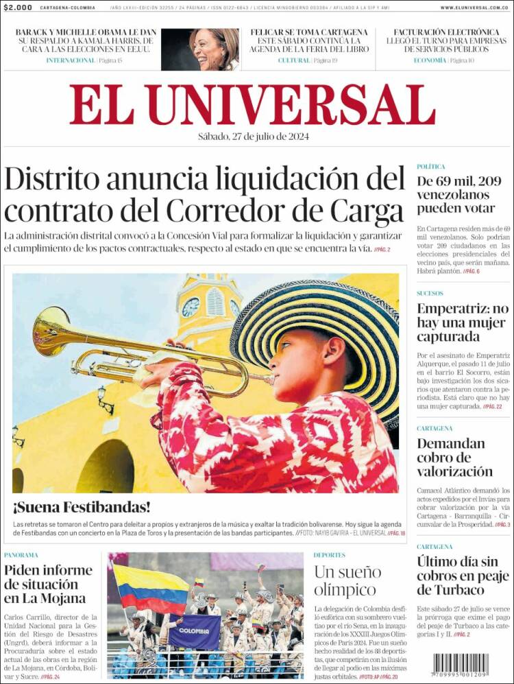 Portada de El Universal (Colombia)