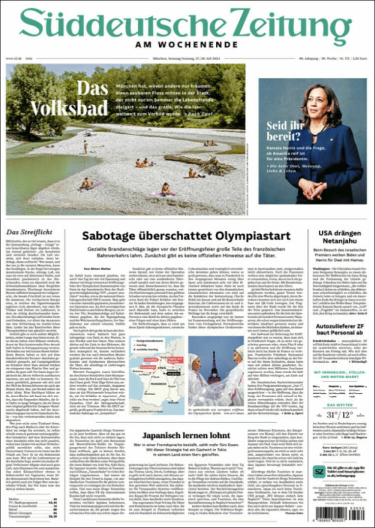 Portada de Sueddeutsche (Alemania)