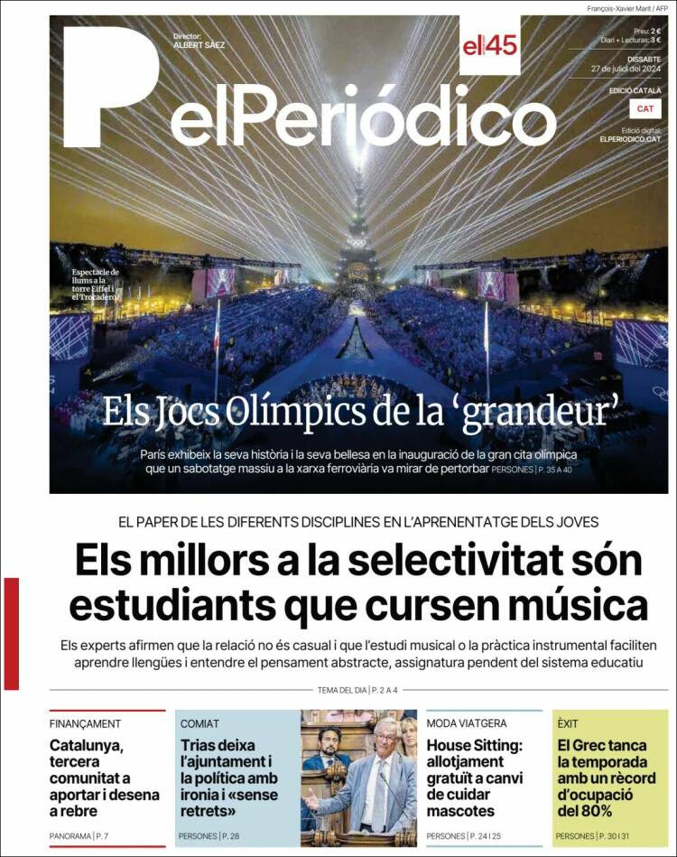 Portada de El Periódico de Catalunya (España)