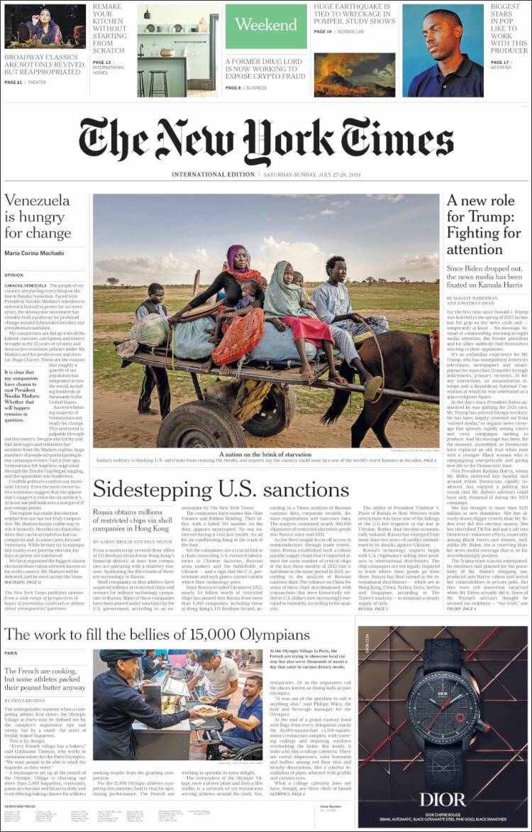 Portada de International New York Times (Europa)