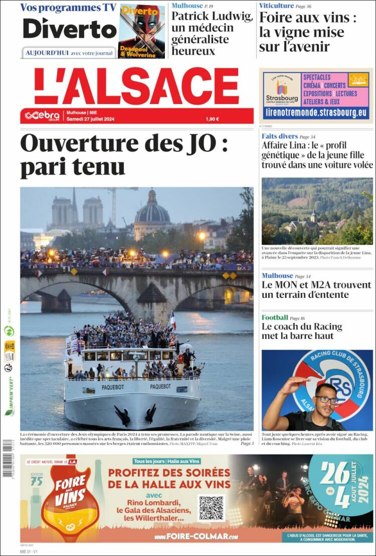 Portada de Journal L'Alsace (Francia)