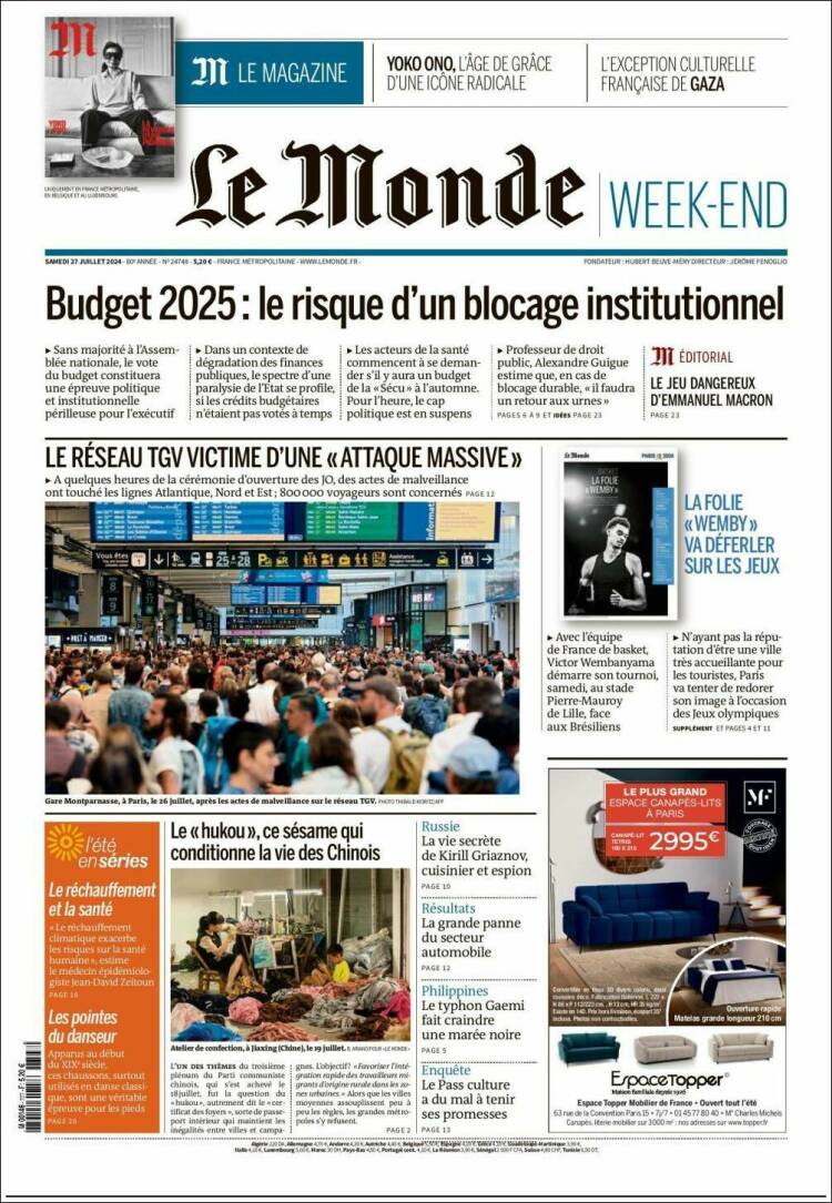 Portada de Le Monde (Francia)
