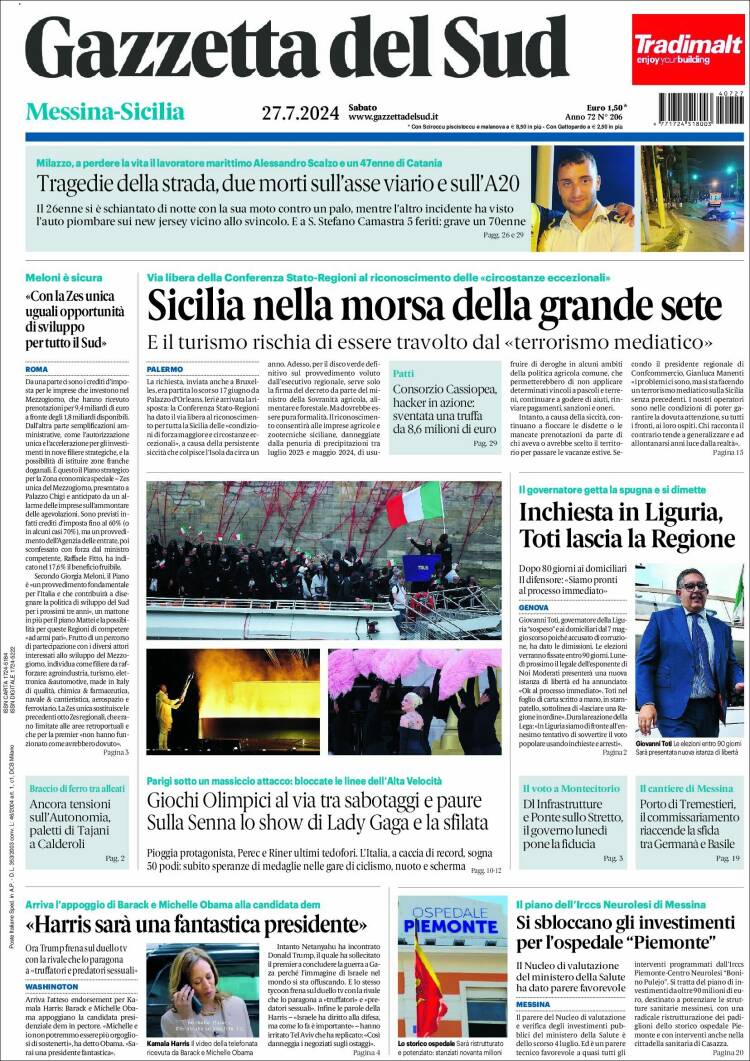 Portada de Gazzetta del Sud (Italia)