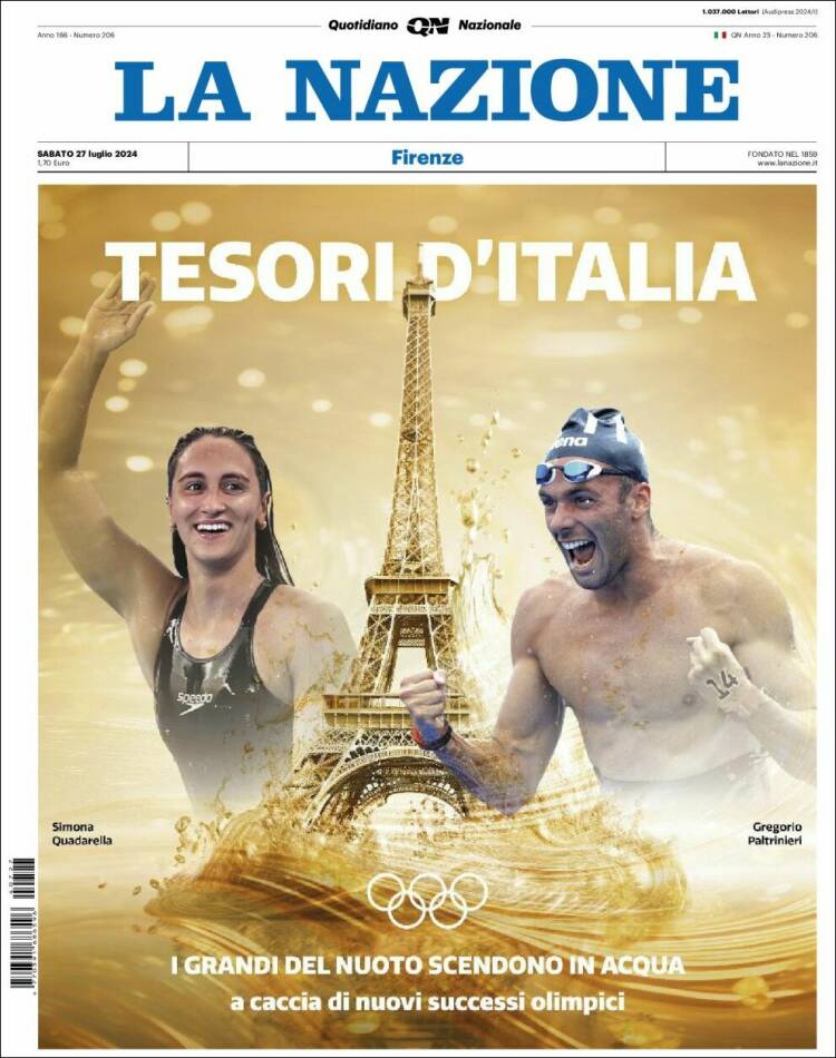Portada de La Nazione (Italia)