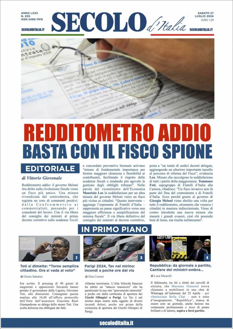 Portada de Secolo d'Italia (Italia)