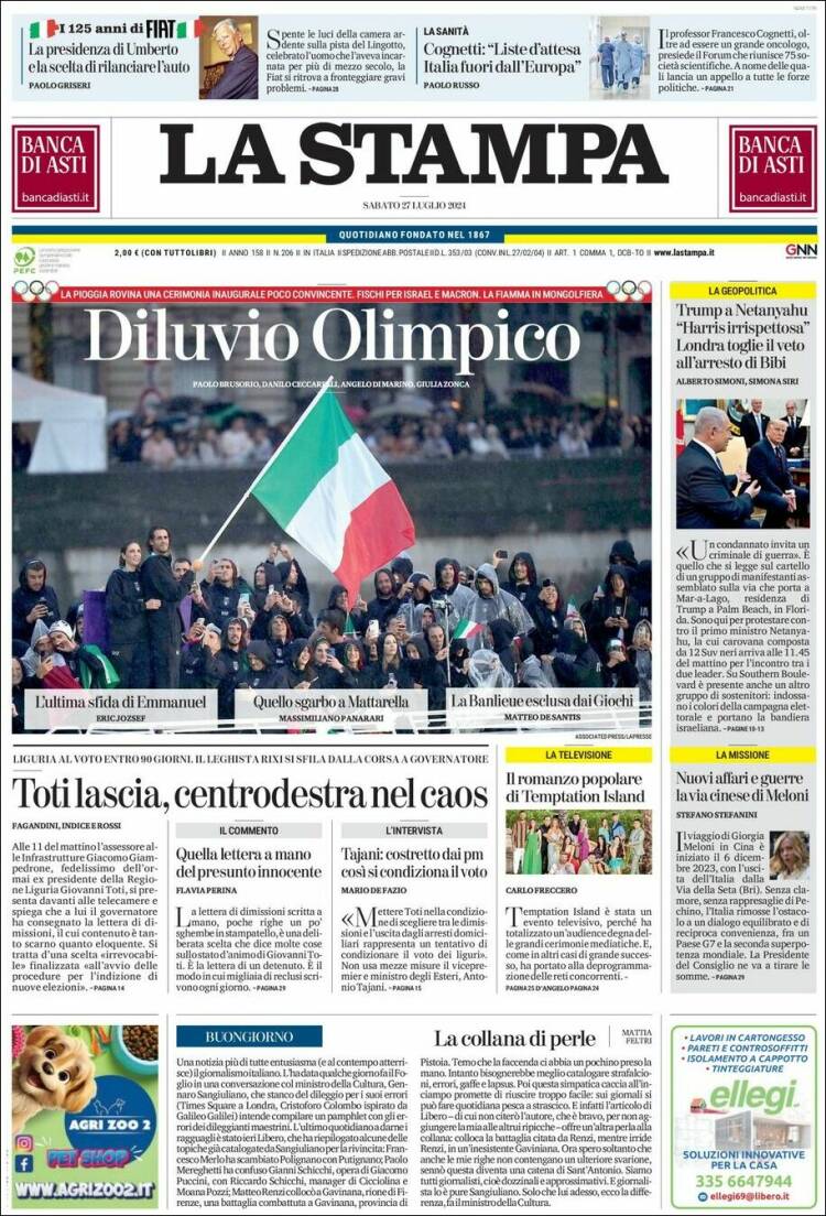 Portada de La Stampa (Italia)