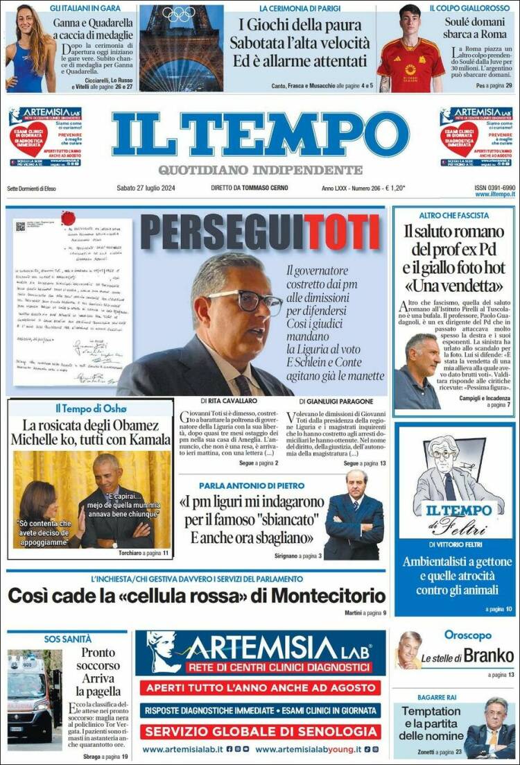 Portada de Il Tempo (Italia)
