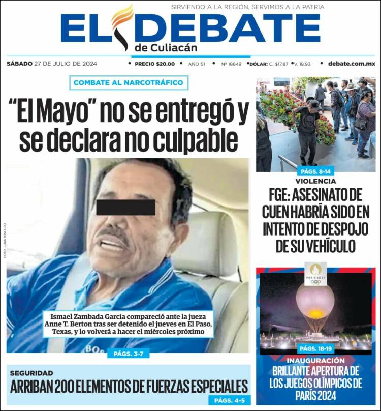 Portada de El Debate de Culiacán (México)