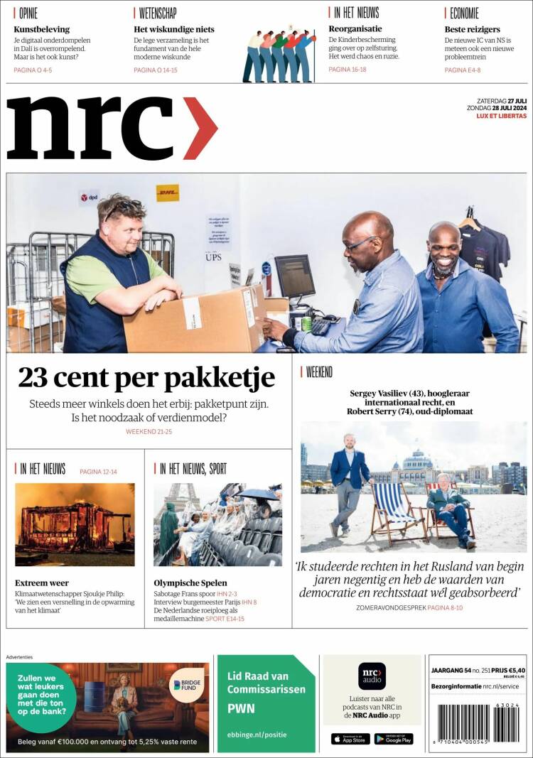 Portada de NRC Handelsblad (Pa&iacute;ses Bajos)