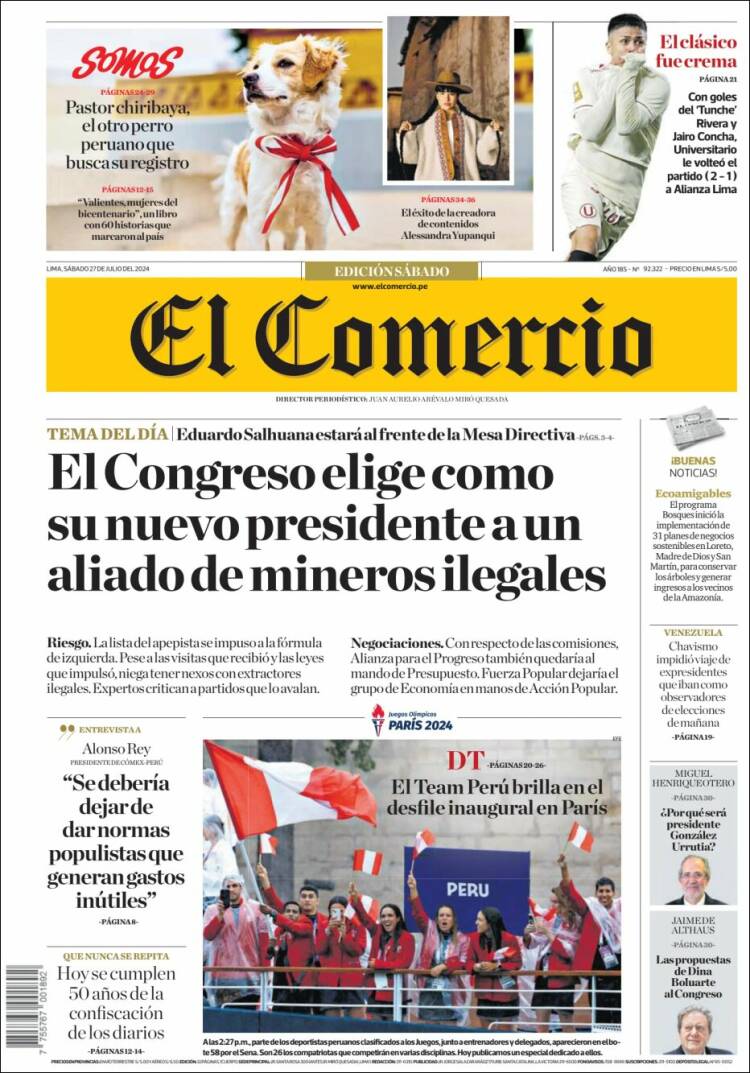 Portada de El Comercio (Per&uacute;)