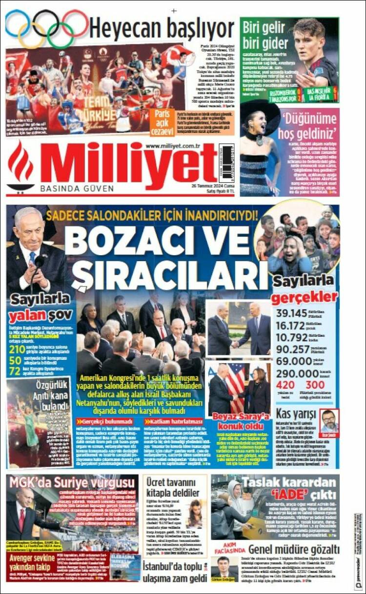 Portada de Milliyet (Turqu&iacute;a)