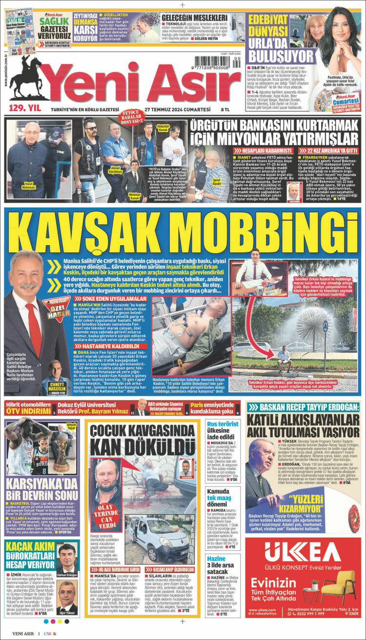 Portada de Yeni Asır (Turqu&iacute;a)