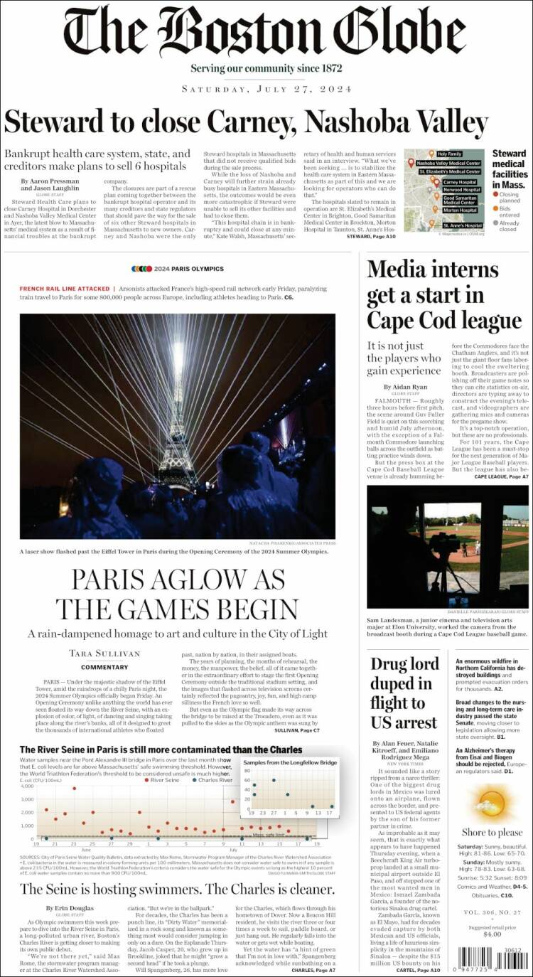 Portada de Boston Globe (USA)