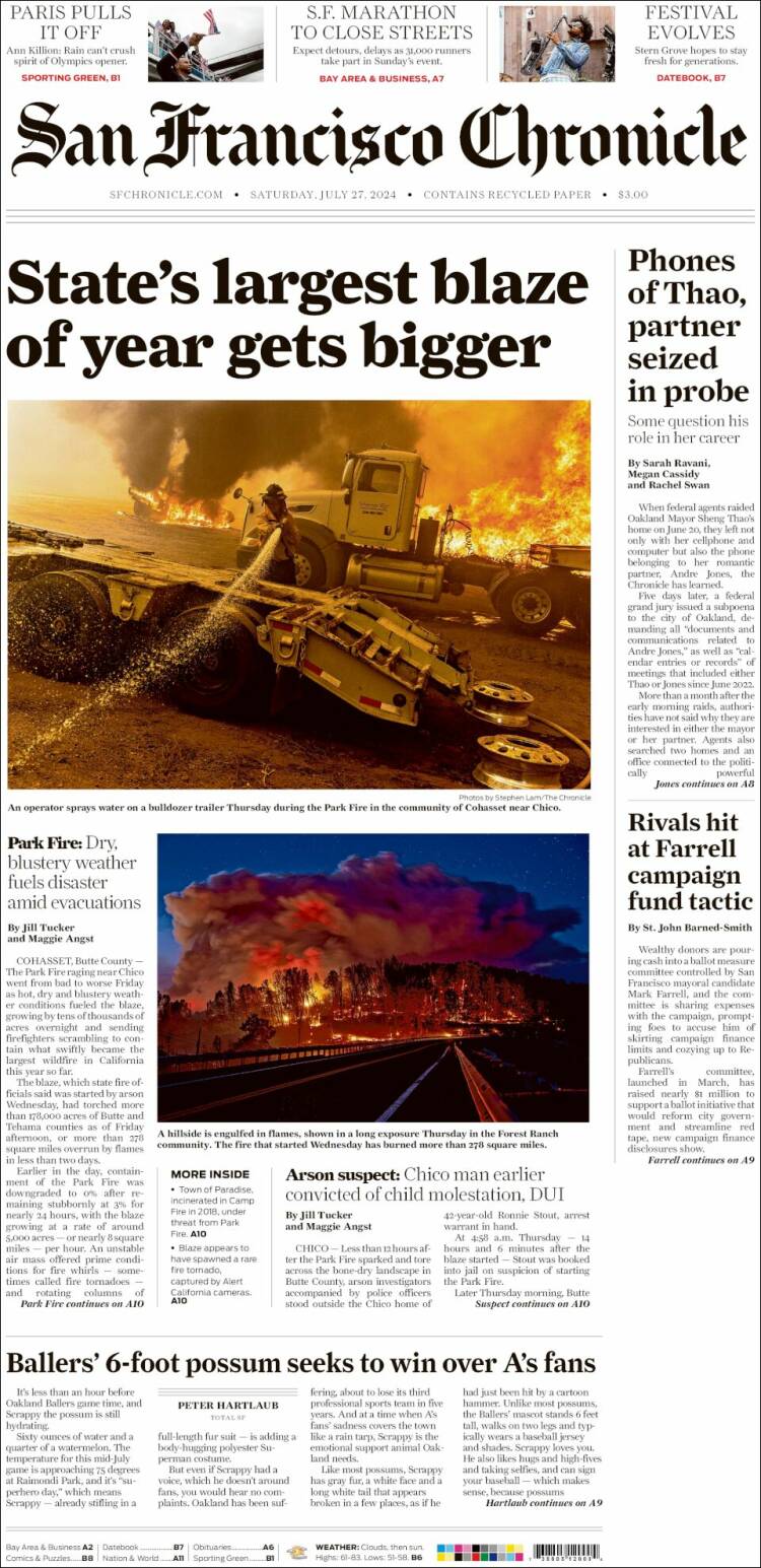 Portada de San Francisco Chronicle (USA)