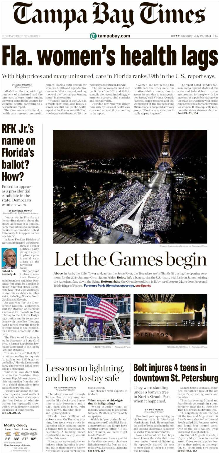 Portada de Tampa Bay Times (USA)