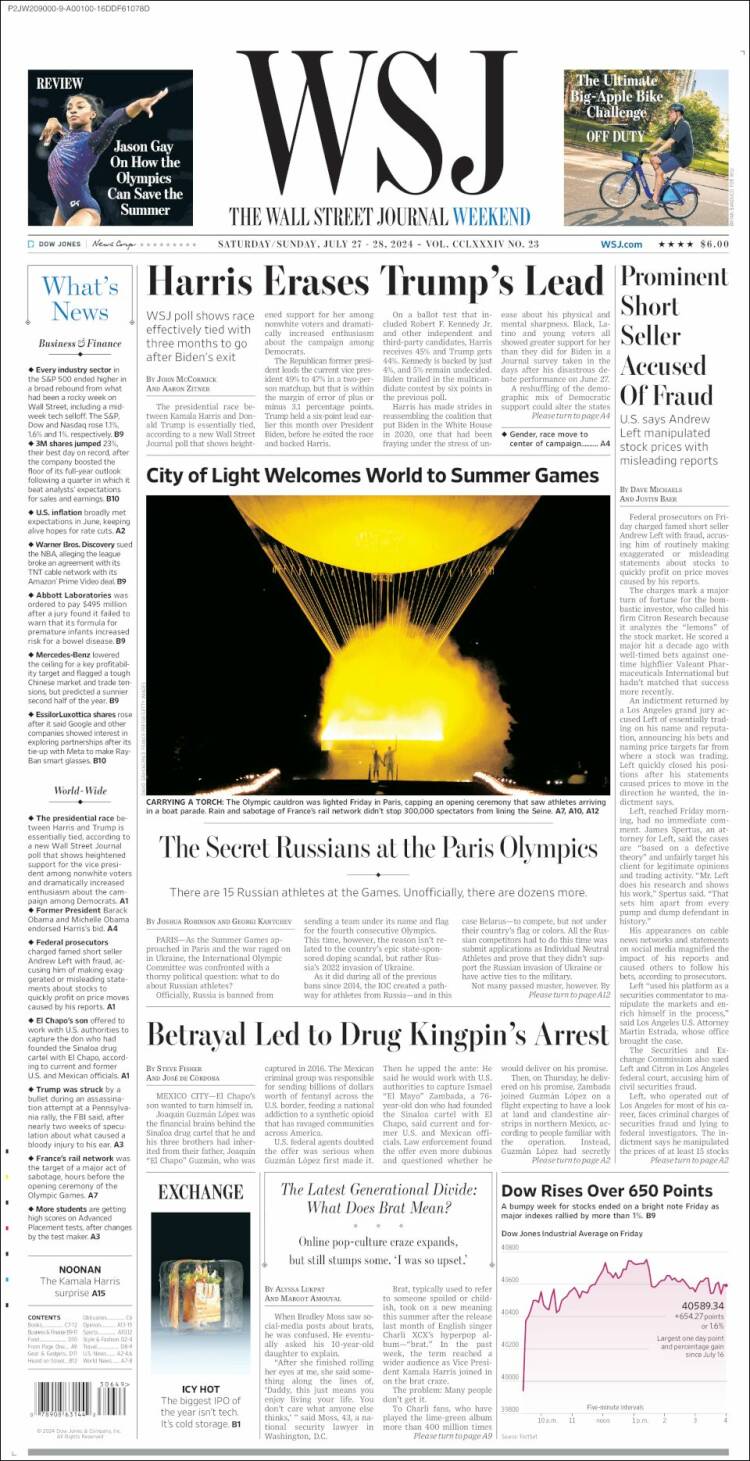 Portada de Wall Street Journal (USA)