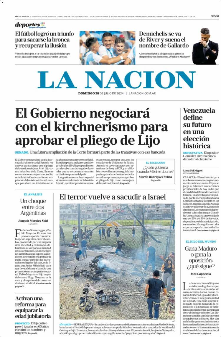 Portada de La Nación (Argentina)