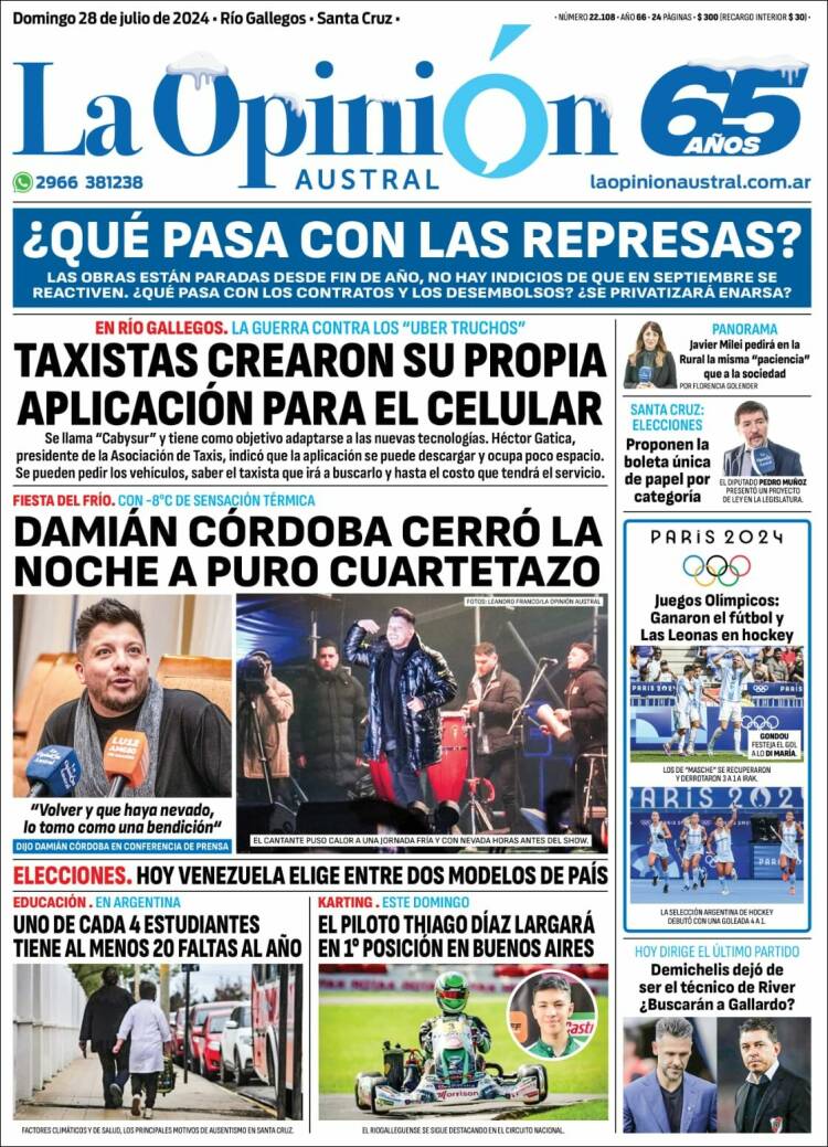 Portada de La Opinión Austral (Argentina)