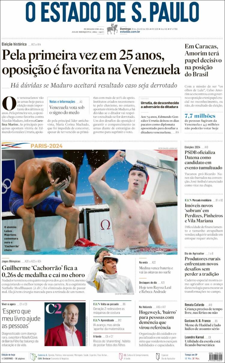 Portada de O Estado de São Paulo (Brasil)