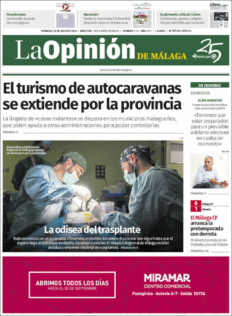 Portada de La Opinión de Málaga (España)