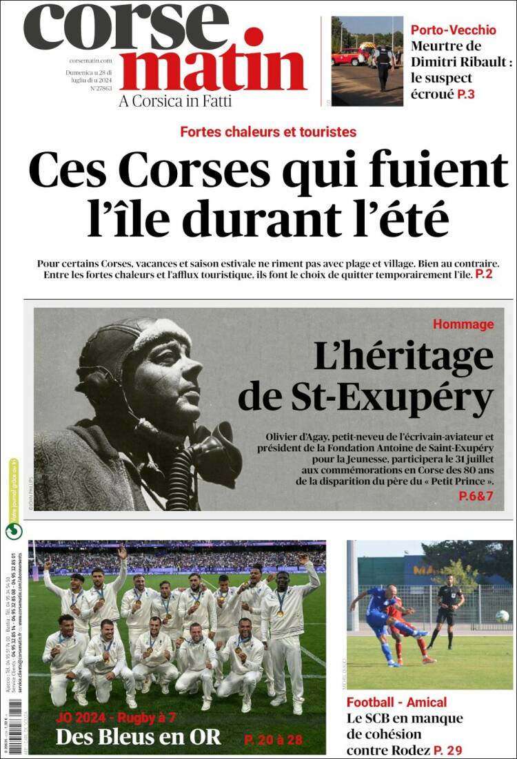Portada de Corse-Matin (Francia)