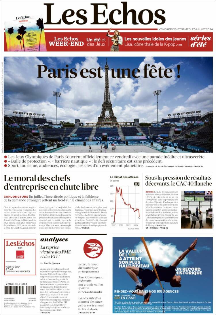 Portada de Les Echos (Francia)