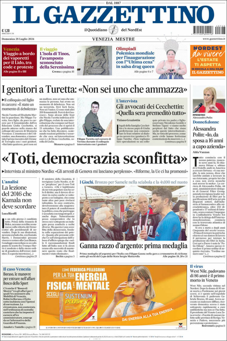 Portada de Il Gazzettino (Italia)
