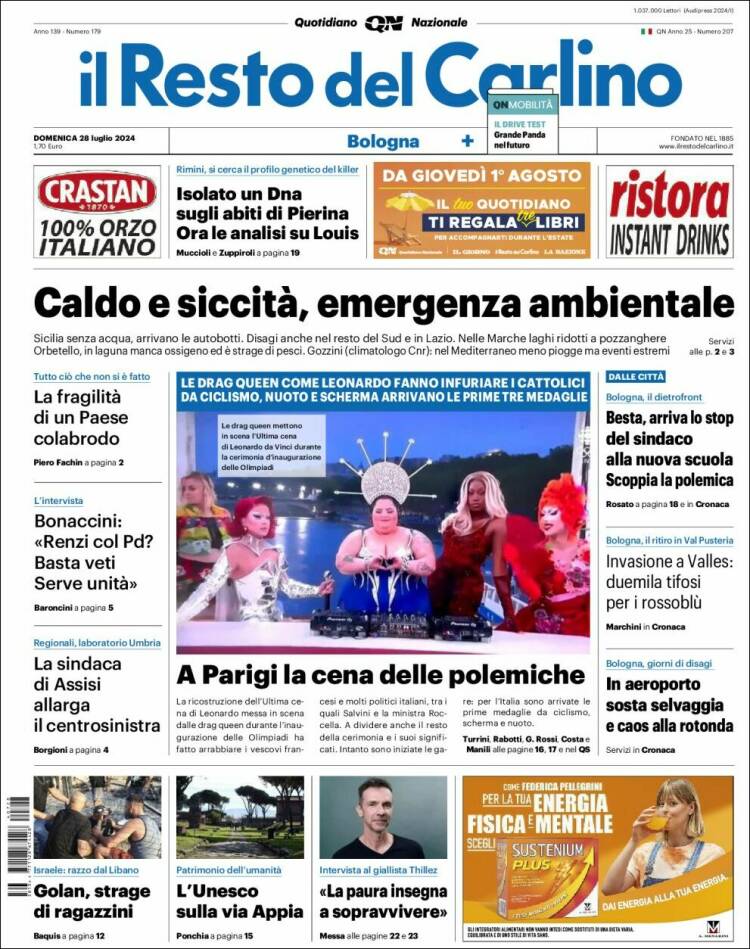 Portada de Il Resto del Carlino (Italia)