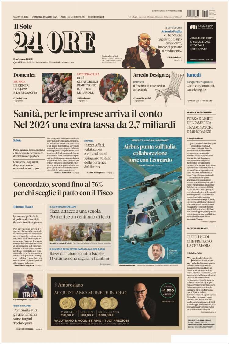 Portada de Il Sole 24 ORE (Italia)