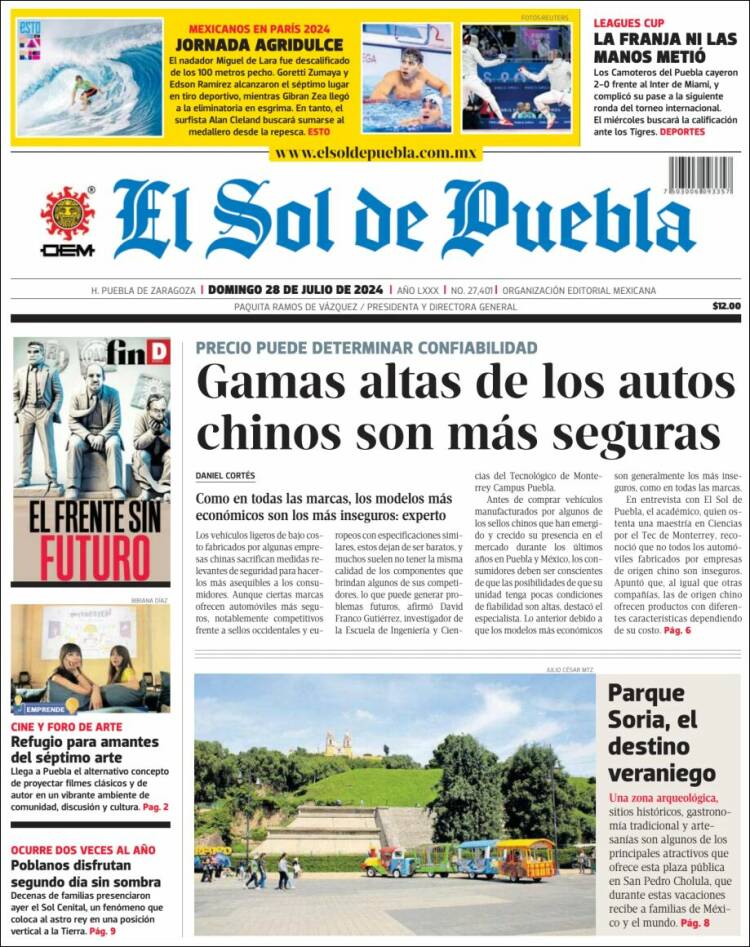 Portada de El Sol de Puebla (M&eacute;xico)