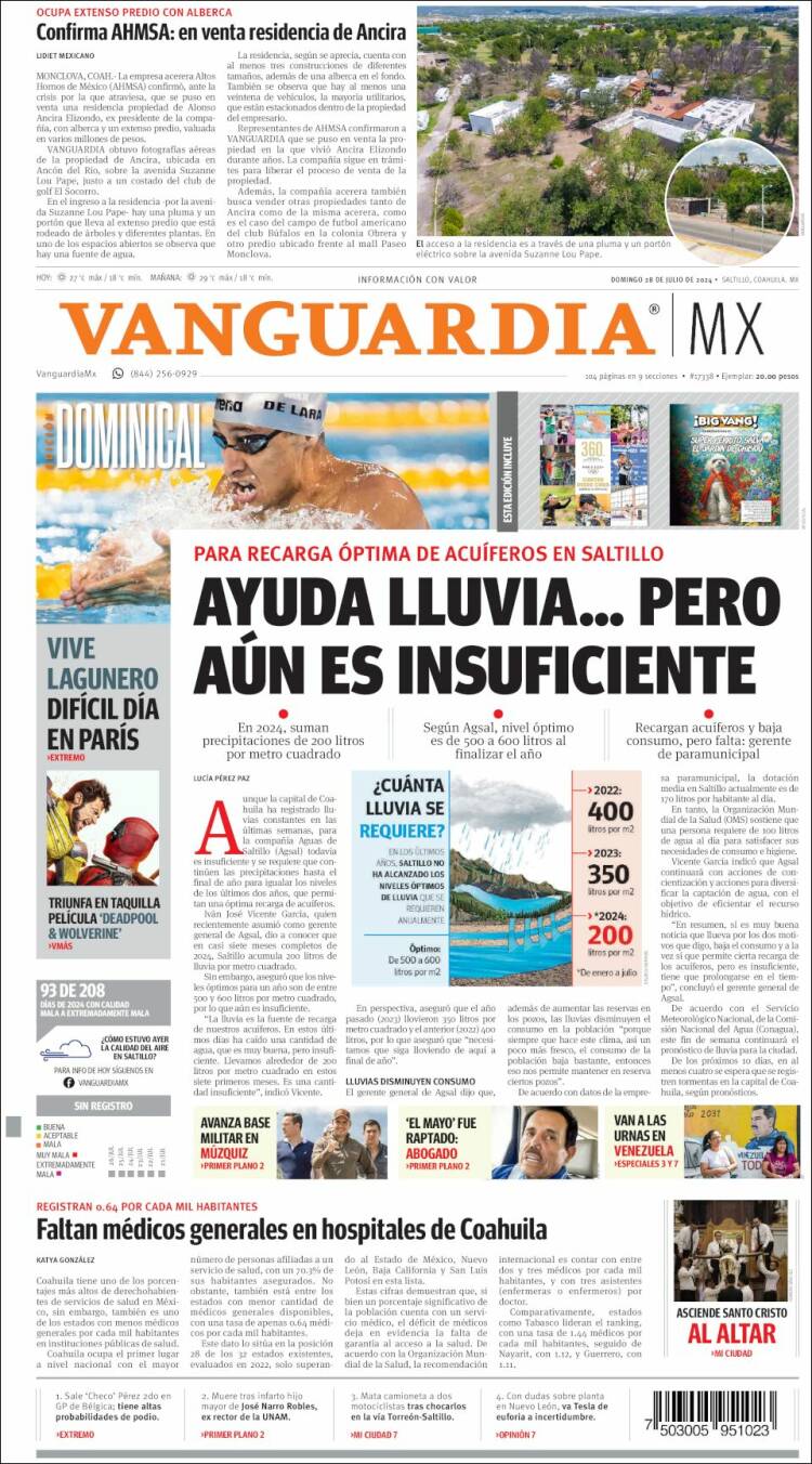 Portada de Vanguardia (M&eacute;xico)