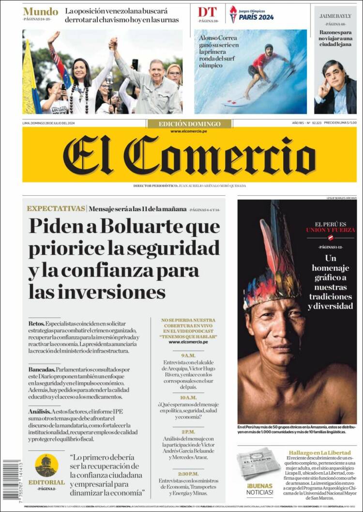 Portada de El Comercio (Per&uacute;)