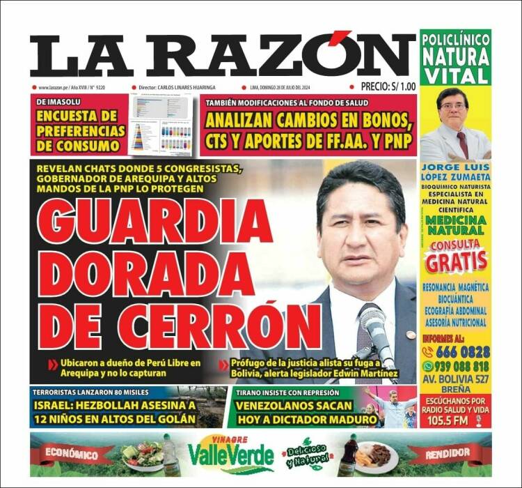 Portada de La Razón (Per&uacute;)