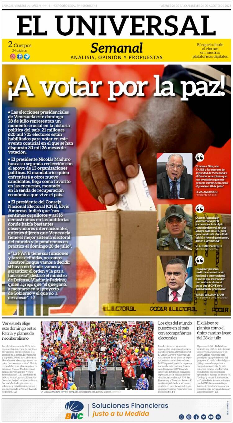 Portada de Universal (Venezuela)