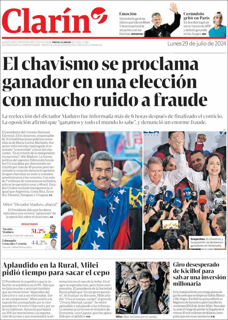 Portada de Clarín (Argentina)