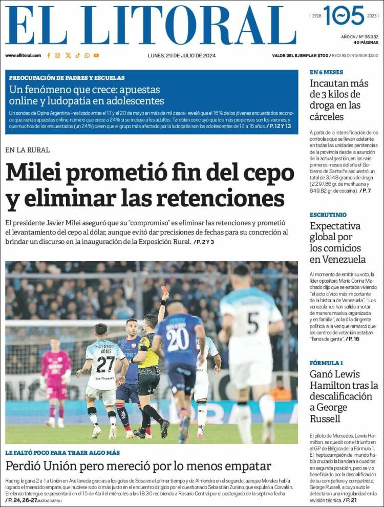 Portada de Diario El Litoral (Argentina)