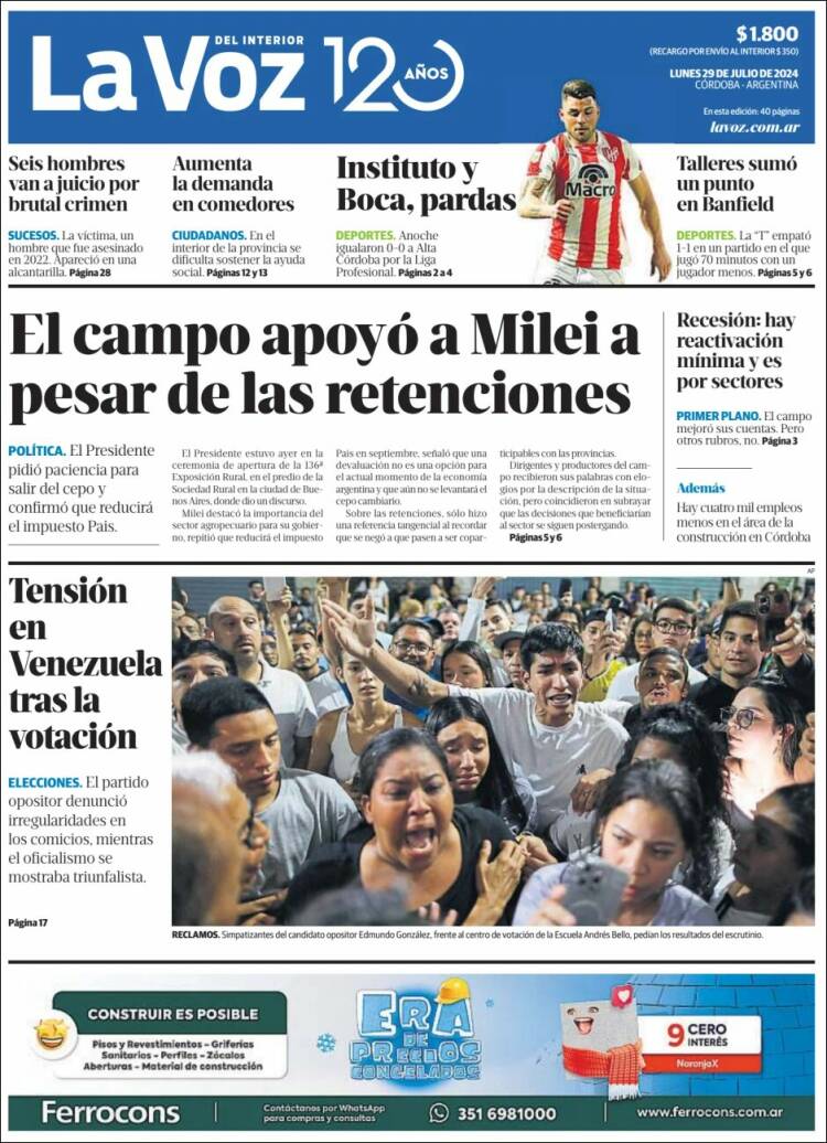 Portada de La Voz del Interior (Argentina)