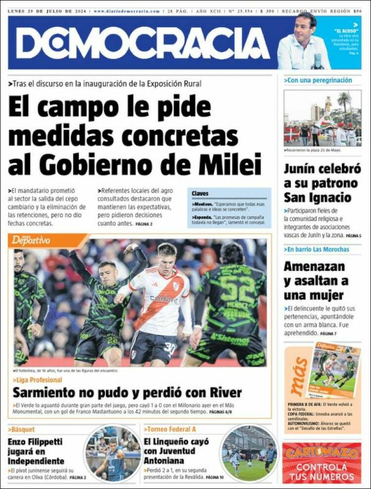 Portada de Diario Democracia (Argentina)