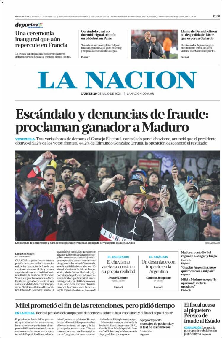 Portada de La Nación (Argentina)