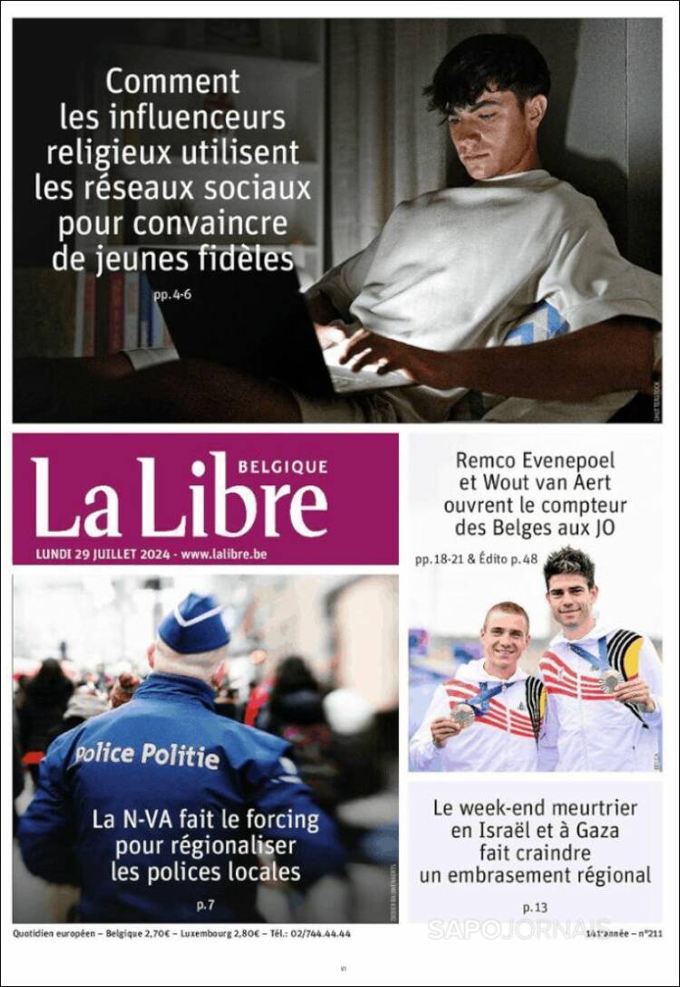Portada de La Libre.be (B&eacute;lgica)