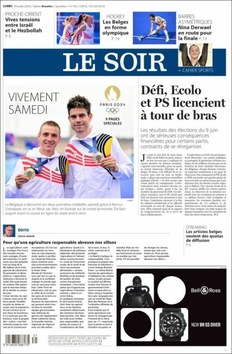 Portada de Le Soir (B&eacute;lgica)