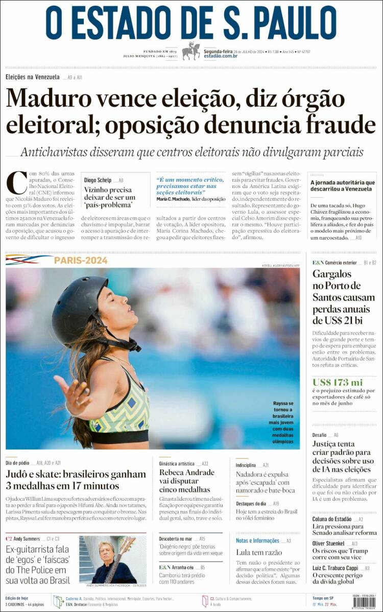 Portada de O Estado de São Paulo (Brasil)