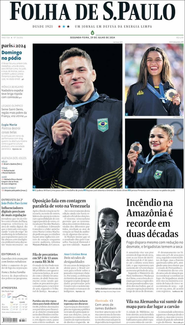 Portada de Folha de São Paulo (Brasil)