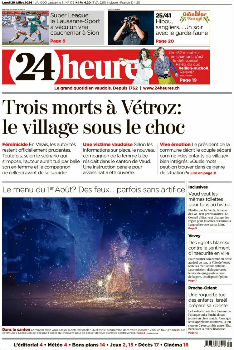 Portada de 24 Heures (Suiza)
