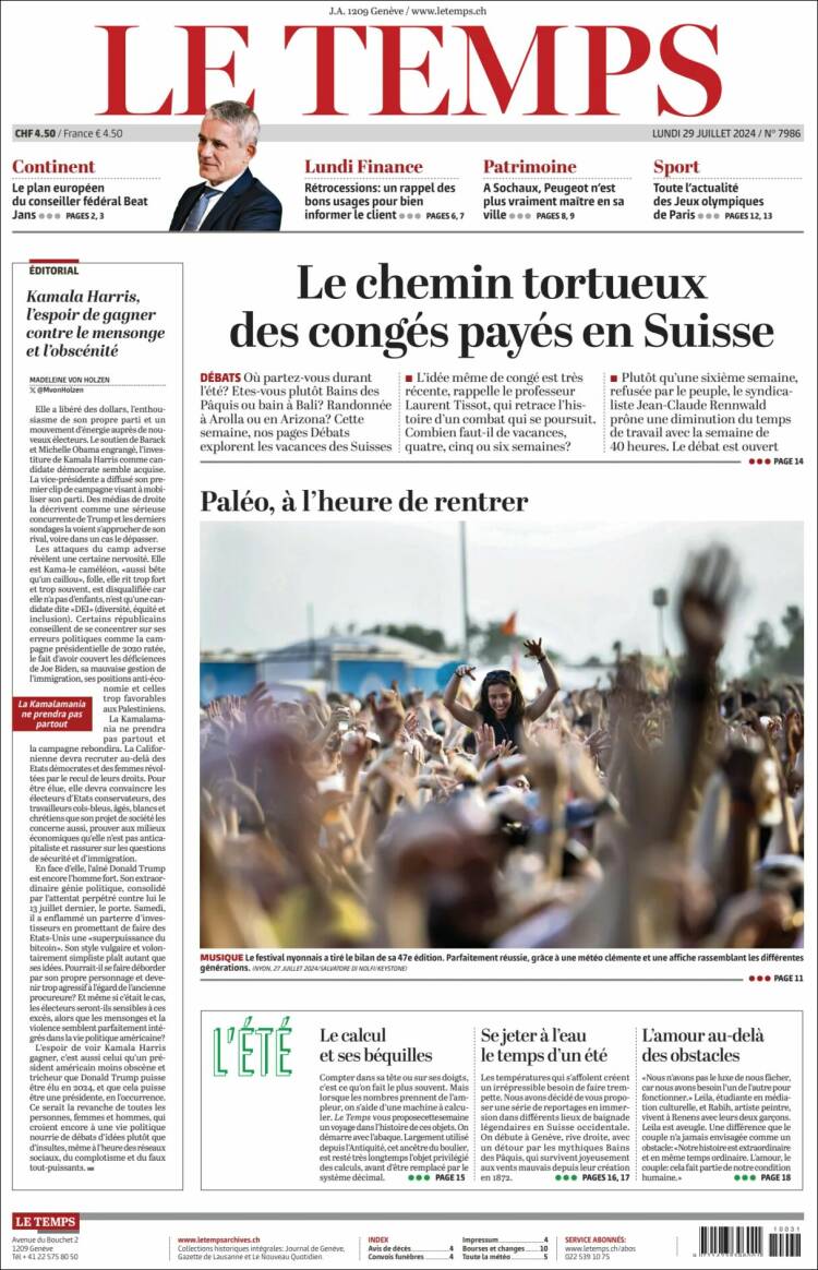 Portada de Le Matin (Suiza)