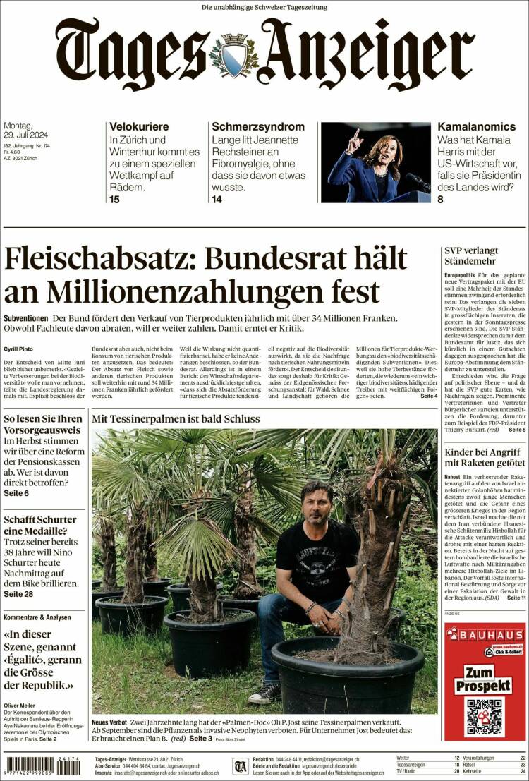 Portada de Tages-Anzeiger (Suiza)
