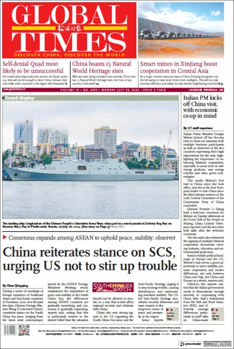 Portada de The Global Times (China)