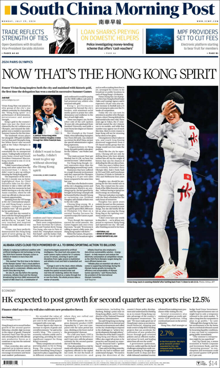 Portada de South China Morning Post (China)