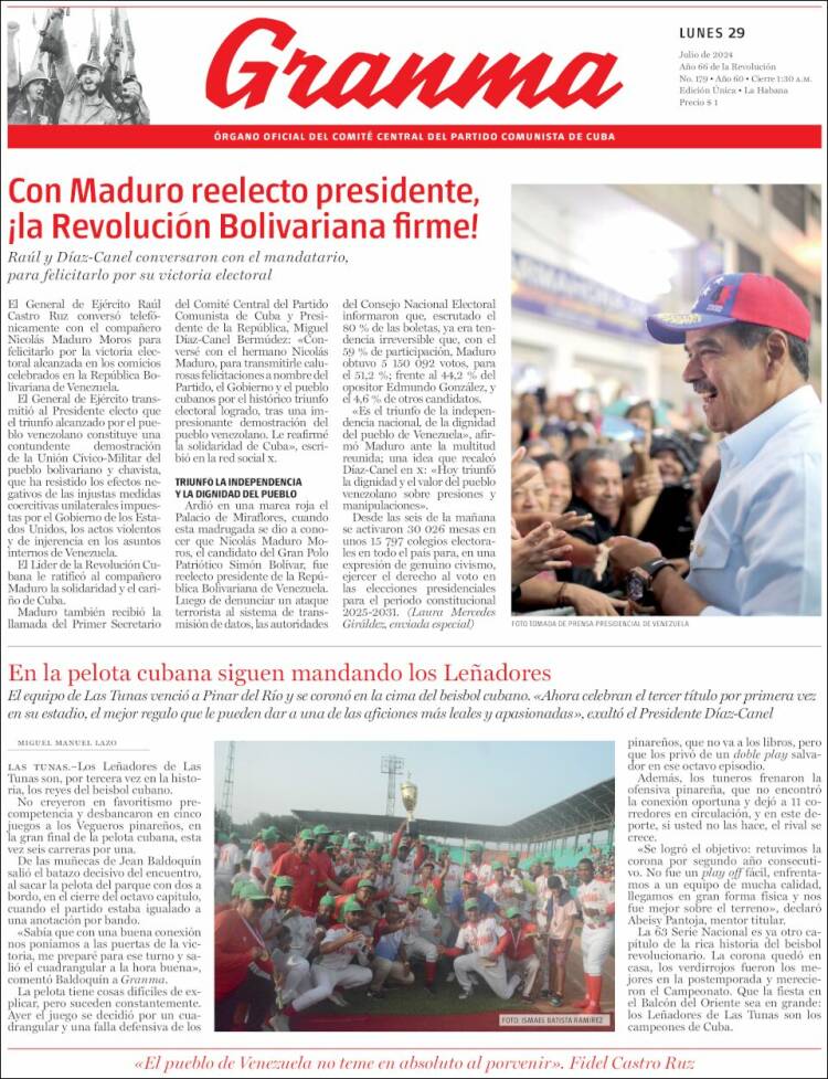 Portada de Granma (Cuba)
